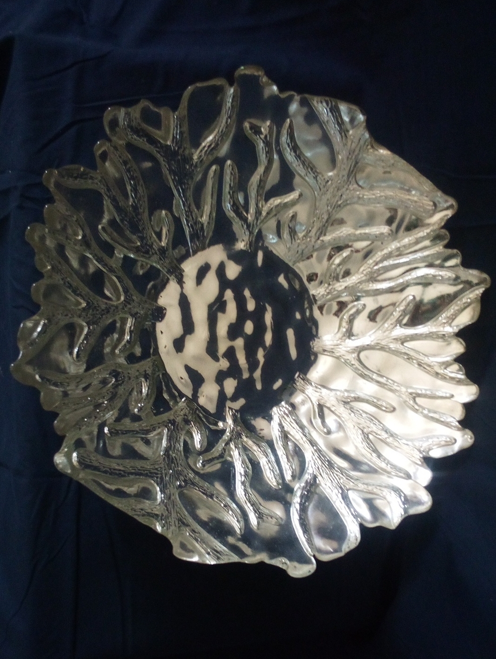 Coral Reef Large Recycled Glass Silver Bowl 15" Nautical Decor